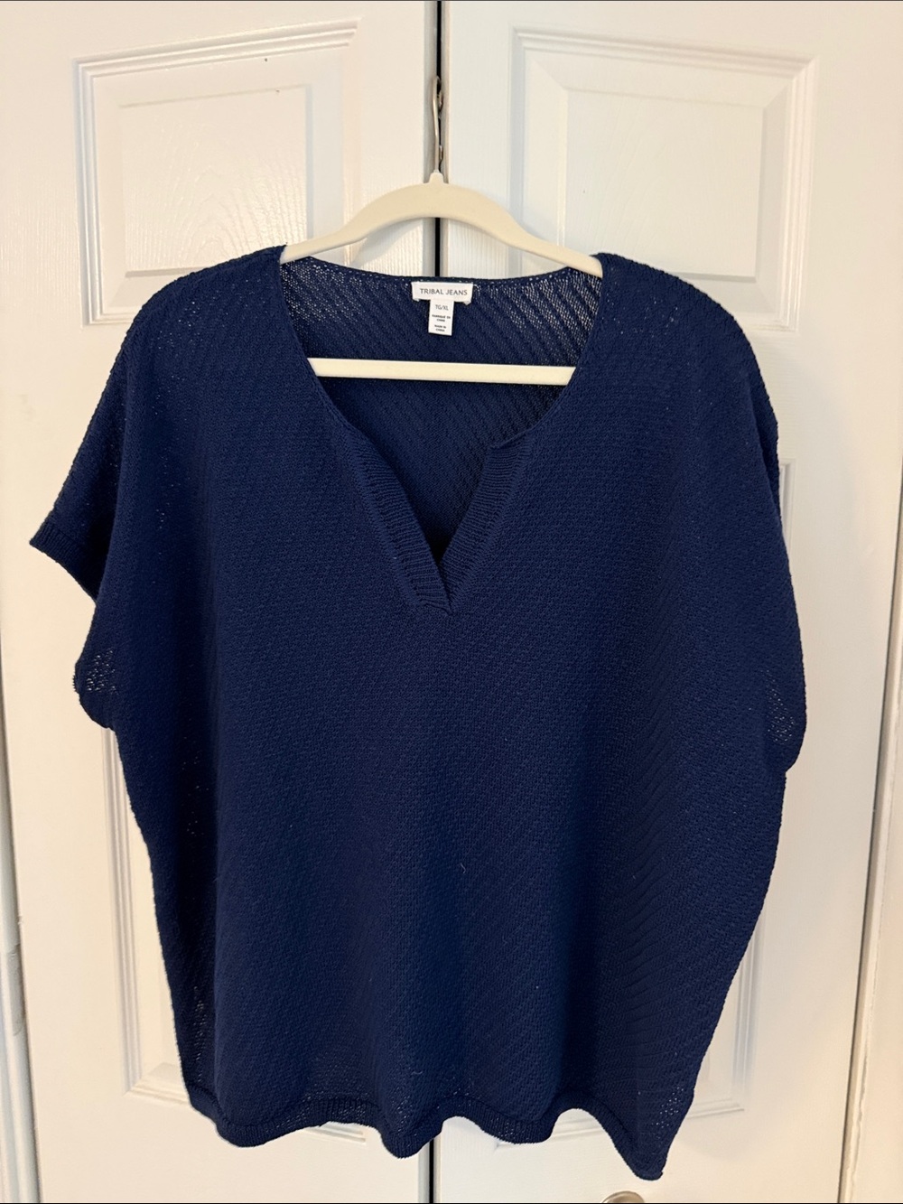 Tribal Navy V-Neck Knit short sleeve top
